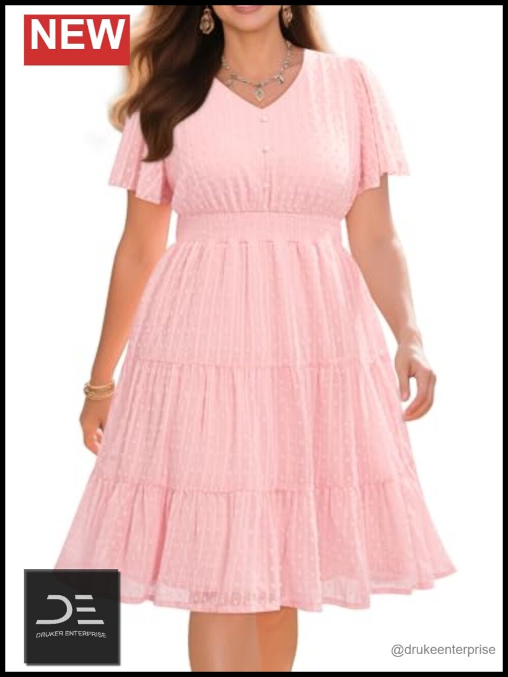 Plus Size Graduation Dress Summer Casual Sundress V-Neck Short Sleeve Elastic